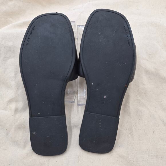 TORY BURCH DOUBLE T SPORT SLIDE SANDAL Black leather Women's size 10 - Picture 2 of 5
